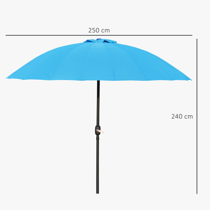 Outdoor Patio Umbrella - Large 255cm Sun Shade with Tilt Function and Crank Handle - Ideal for Garden, Lawn, Backyard & Pool Areas in Blue