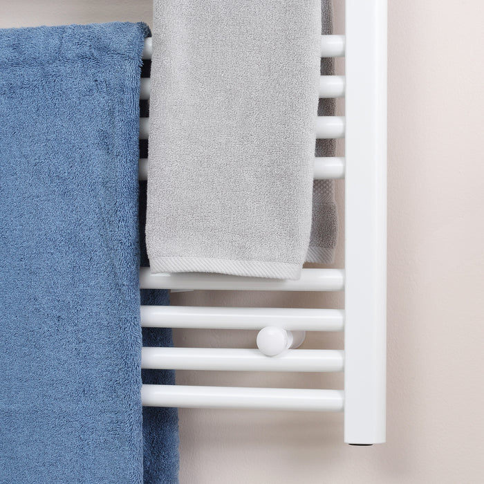 Hydronic Ladder-Style Towel Warmer - 600x700mm Straight Heated Towel Rail for Bathroom Central Heating - White Radiator for Cozy & Dry Towels