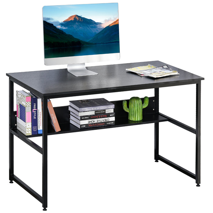 Adjustable Computer Desk with Storage Shelf - Sturdy Metal Frame Home Office Workstation for Writing and Study - Ideal for Laptop Use and Maximizing Small Spaces