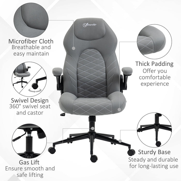 Ergonomic Home Office Desk Chair - Swivel Seat with Flip-Up Armrests and Tilt Function in Light Grey - Ideal for Comfortable Computing and Workstations