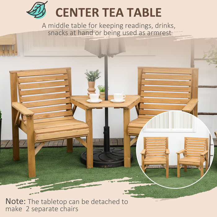 Wooden Jack & Jill Companion Garden Bench - 2-Seater Love Seat with Integrated Coffee Table & Parasol Hole - Perfect for Couples & Outdoor Seating