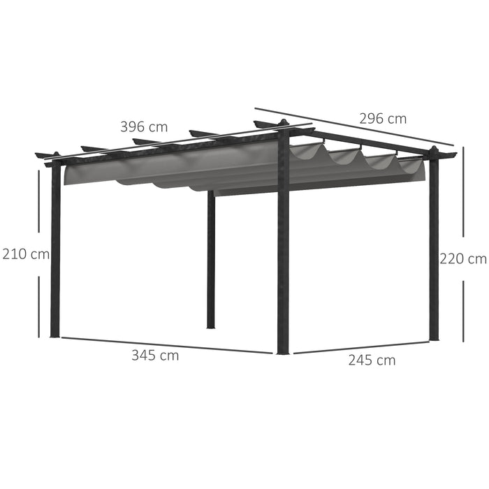 Aluminium Pergola with Retractable Roof - 4x3 Meter Garden Gazebo Canopy Shelter, Grey - Ideal for Outdoor Patio Enhancement