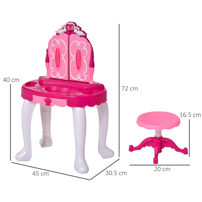 Kids' Pretend Play Vanity Set - Interactive Plastic Dressing Table with Sound Effects, Pink - Enhances Creativity and Role-Playing Skills for Children