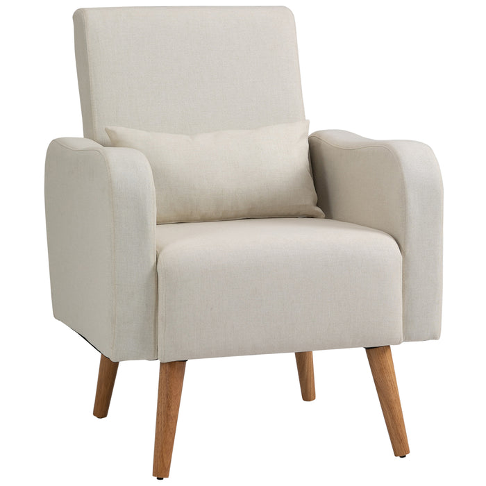 Linen-Touch Armchair - Upholstered Accent Leisure Lounge Sofa with Wooden Frame - Elegant Cream Club Chair for Living Room Comfort