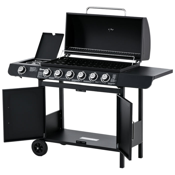 Seven-Burner Propane Barbecue - Built-In Thermometer, Ample Storage - Ideal for Outdoor Cooking Enthusiasts