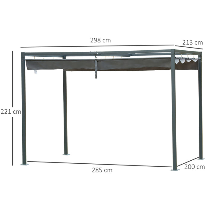 Wall-Mounted 3x2m Pergola Gazebo - Retractable Canopy Sun Shade with Sturdy Metal Frame, Grey - Ideal for Garden Parties and Outdoor Shelter