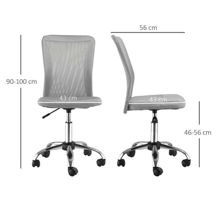 Ergonomic Armless Mid-Back Mesh Task Chair - Height Adjustable and Swivel Wheels in Grey - Perfect for Home Office Comfort and Productivity