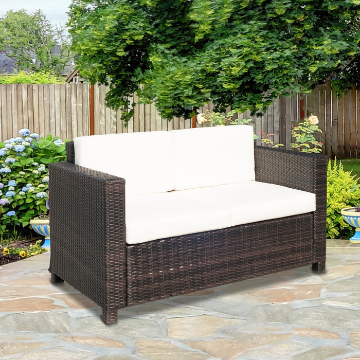 Outdoor Rattan Loveseat - 2-Seater Wicker Weave Garden Sofa for Patio, Brown - Elegant Double Couch for Couples and Comfortable Porch Seating