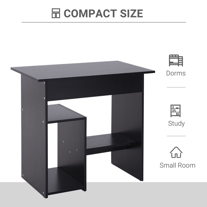 Compact Wooden Computer Desk with Keyboard Tray - Space-Saving Storage Shelf, Modern Corner Table Design - Ideal for Home Office, Gaming, and Study, Black Finish