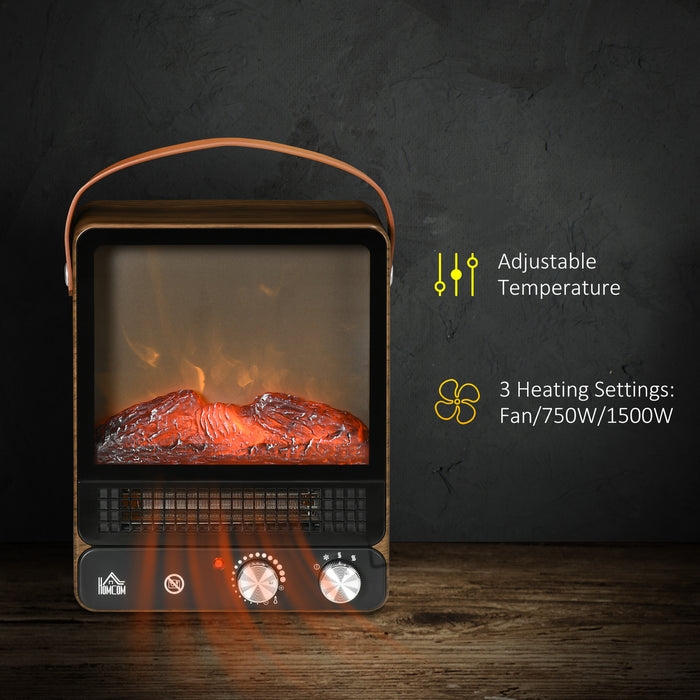 Portable Tabletop Electric Fireplace Heater - Realistic Flame, Overheat Protection, Adjustable 750/1500W Settings - Cozy Ambiance for Indoor Use in Dark Walnut Finish