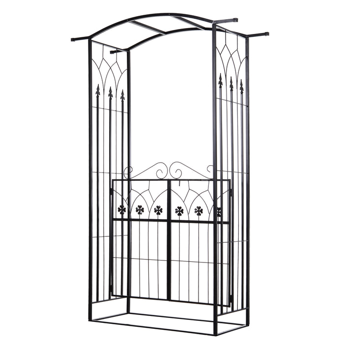 Garden Archway with Integrated Gate - Metal Frame Outdoor Entrance Arbor, Black Finish - Entryway Enhancer for Landscaping & Climbing Plants