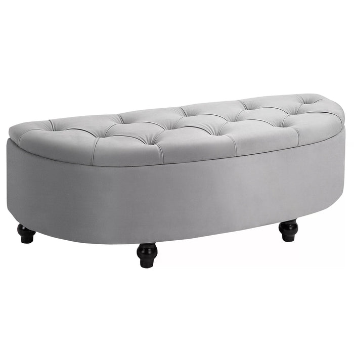 Semi-Circle Ottoman Bench - Tufted Upholstered Footrest and Accent Seat with Rubberwood Legs - Space-Saving Storage for Entryway & Bedroom, Grey