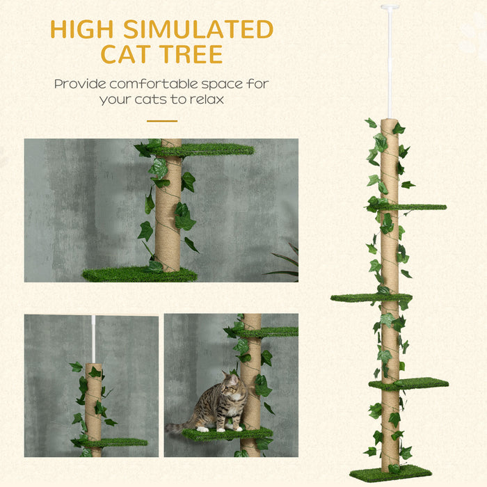 Height-Adjustable 242cm Cat Tree Tower - Floor to Ceiling Multi-Level Play Area with Anti-Slip Kit - Ideal for Kittens & Cats, Simulated Natural Environment