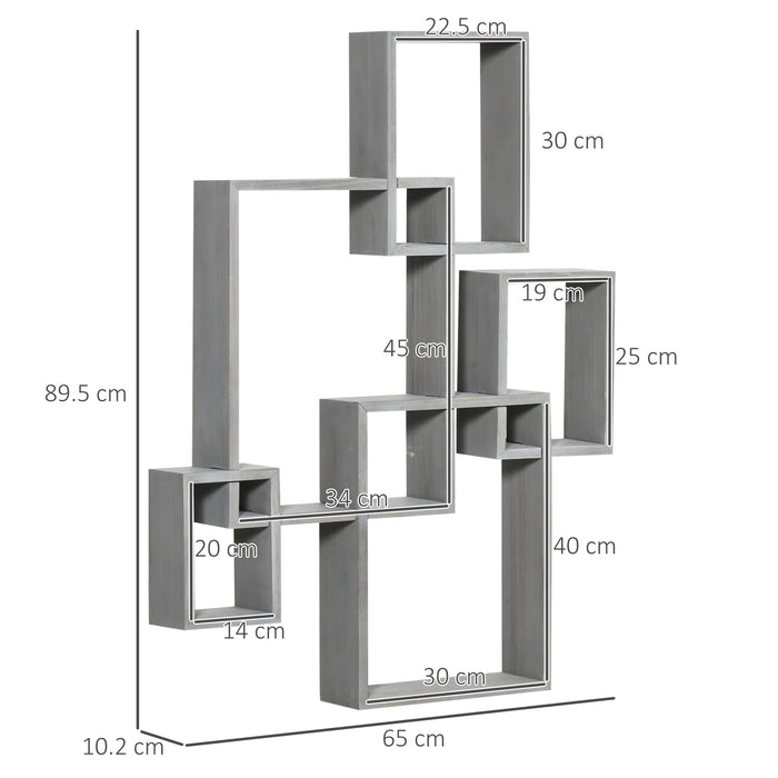 Interlocking Cube Wall Shelves - Space-Saving Floating Shelf Set for Display - Ideal for Living Room, Bedroom, Hallways in Grey