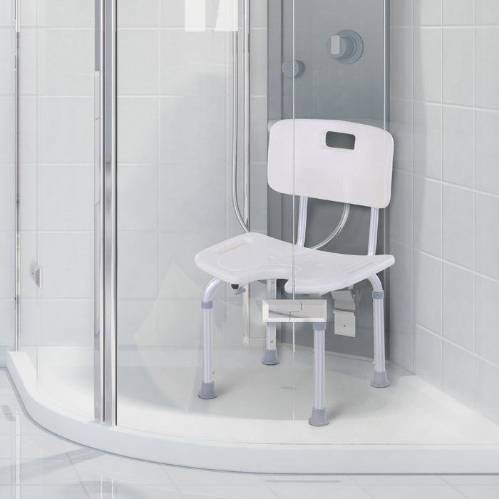 Spa Bath Shower Chair with Handle - 8-Level Adjustable Height, Non-Slip Feet, Lightweight Aluminum - Ideal for Pregnant Women, Elderly, Post-Injury Support