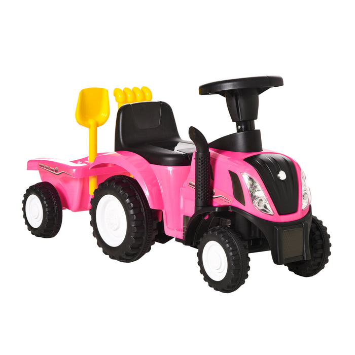 Toddler Walker Ride-On Tractor - Foot to Floor Slider with Horn, Steering Wheel Storage - Perfect for 1-3 Year Olds, Playful Pink Design