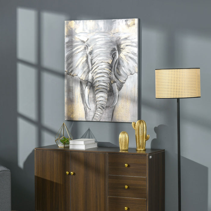 Hand-Painted Grey African Elephant Wall Art - Metal Canvas Aesthetic Picture for Home Decor - Ideal for Bedroom and Living Room Spaces