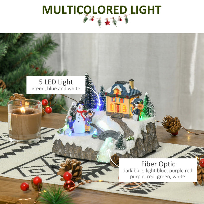 Musical Animated Christmas Village - LED Lit Holiday Decor with Fiber Optic and Rotating Skating Pond - Festive Ornament for Seasonal Display