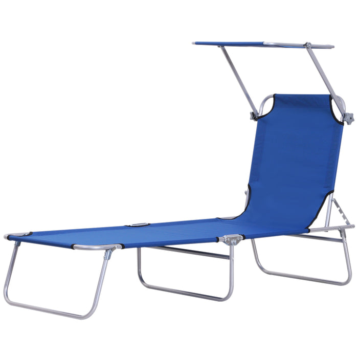 Folding Sun Lounger with Adjustable Reclining Chair and Sun Shade Awning - Perfect for Beach, Garden, and Outdoor Patio Relaxation - Comfortable Blue Recliner for Sunbathing and Leisure