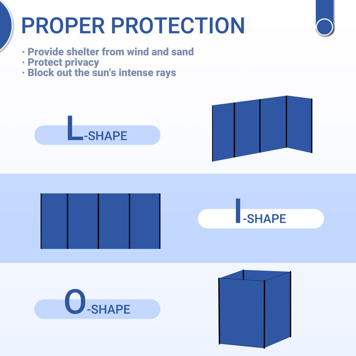 Beach Wind Shield Shelter with Steel Poles - 5-Pole 540cm x 150cm Camping Windbreak, Includes Carry Bag - Ideal for Beach Privacy and Caravan Outings