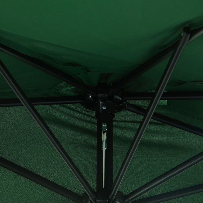 Half Parasol Semi-Circle Patio Umbrella with Crank Handle - Sturdy Metal Frame for Balcony Use - Ideal Sun Shade for Small Spaces (Base Not Included), Green