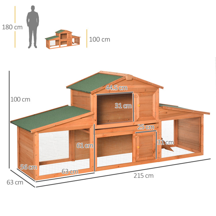 Deluxe XXL Fir Wood Hutch - 2-Tier Spacious Enclosure for Small Animals - Ideal Home for Rabbits, Guinea Pigs, and Hamsters in Natural Wood Tone