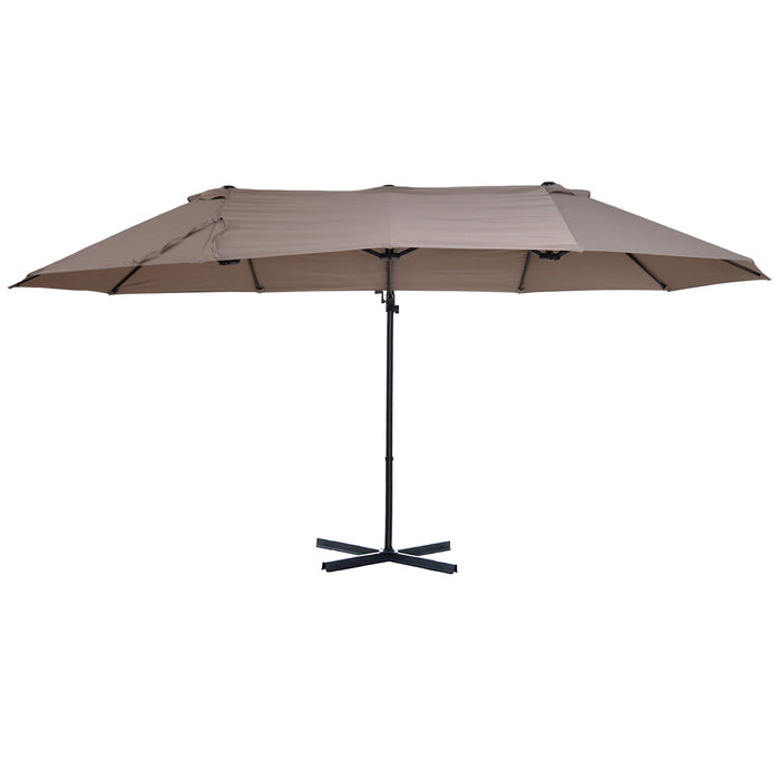 Double Canopy Offset Parasol - 12 Rib Garden Umbrella Shade with Easy Lift Crank - Ideal Outdoor Sun Protection for Patio & Backyard