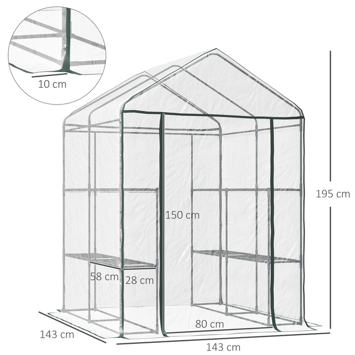 Walk-In Greenhouse - 3-Tier Portable Growth Sanctuary with 8 Shelves, Sturdy Metal Frame, Clear PVC Cover - Ideal for Gardeners and Plant Protection