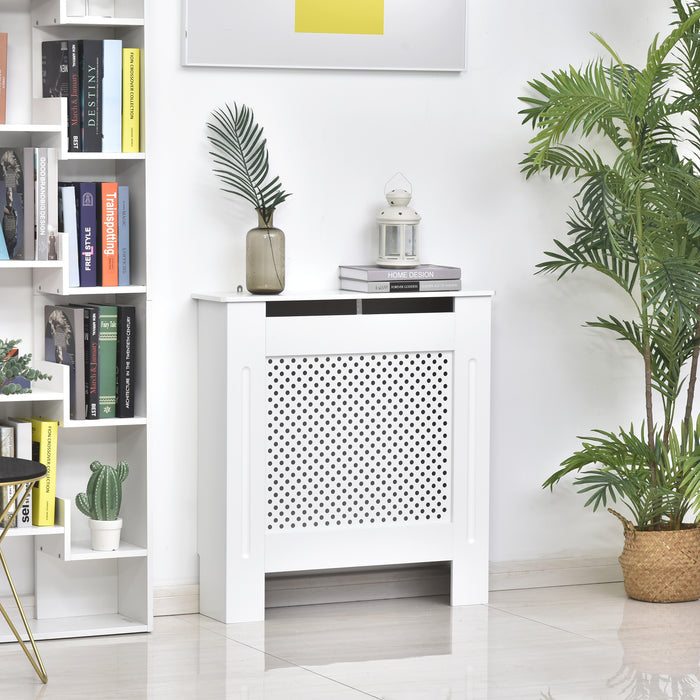 Modern White Wooden Radiator Cover - Diamond Grill Style Heating Cabinet for Home - Small Size, Space-Saving Solution