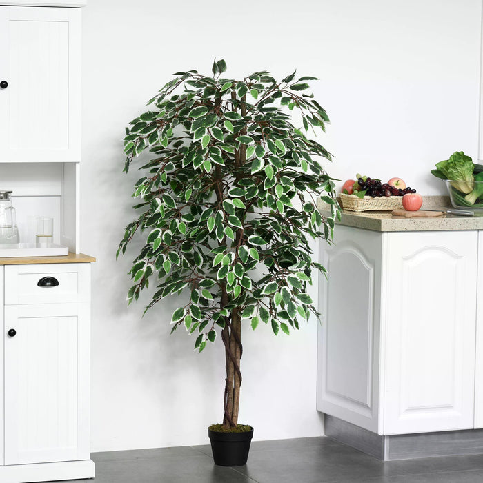 Artificial Ficus Silk Tree - 160cm/5.2FT Tall with Nursery Pot, Lifelike Interior & Exterior Decorative Fake Plant - Enhances Home and Office Spaces