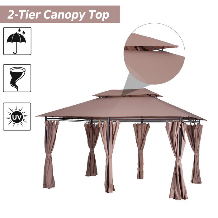 Metal Gazebo Canopy 4m x 3m - Garden Pavilion with Side Curtains, Patio Shelter - Ideal for Parties and Outdoor Events, Brown