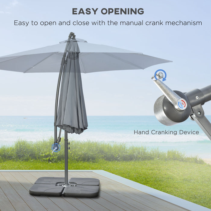 Banana Cantilever Umbrella with Crank Handle - 3m Outdoor Sun Shade Parasol, Cross Base in Dark Grey - Ideal for Garden, Patio Protection from Sun