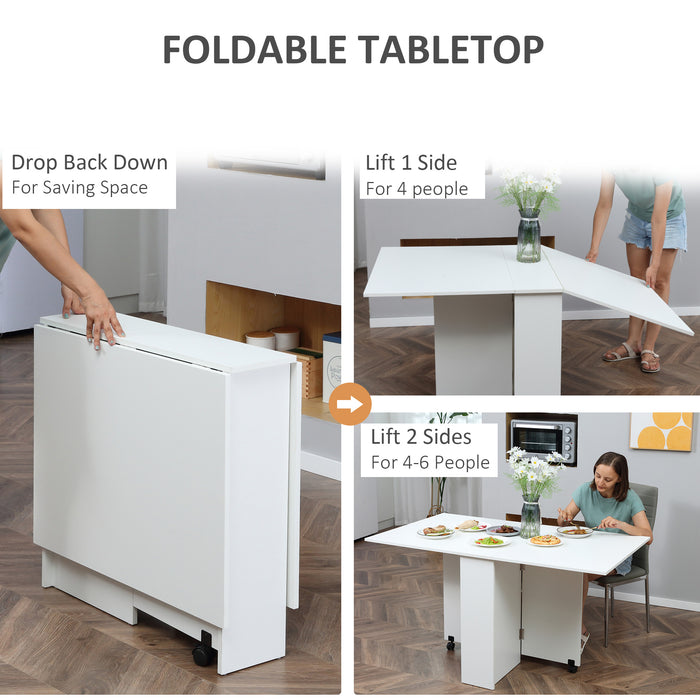 Space-Saving Drop Leaf Table with Wheels - Folding Kitchen and Dining Desk, 2 Storage Shelves, Mobile Design - Ideal for Small Spaces and Apartments