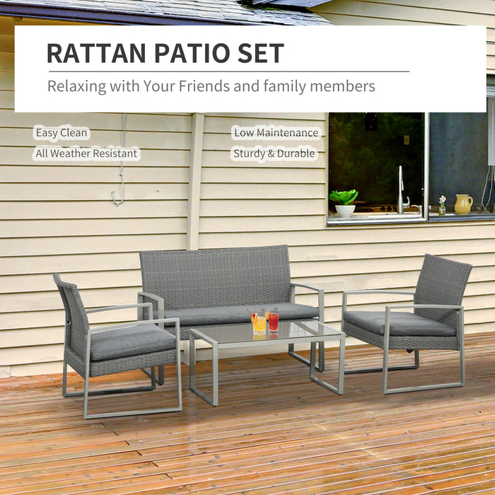 PE Rattan Wicker Sofa Set - 4-Piece Outdoor Patio Furniture with Cushions and Coffee Table - Ideal for Conservatory, Lawn, and Garden Lounging