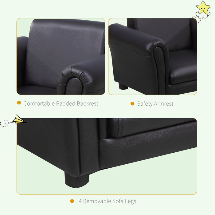 Kids Sofa Set with Stool for Toddlers - Comfortable Single Seater in Black, 54x42x41 cm - Ideal Child-Sized Furniture for Playrooms and Bedrooms