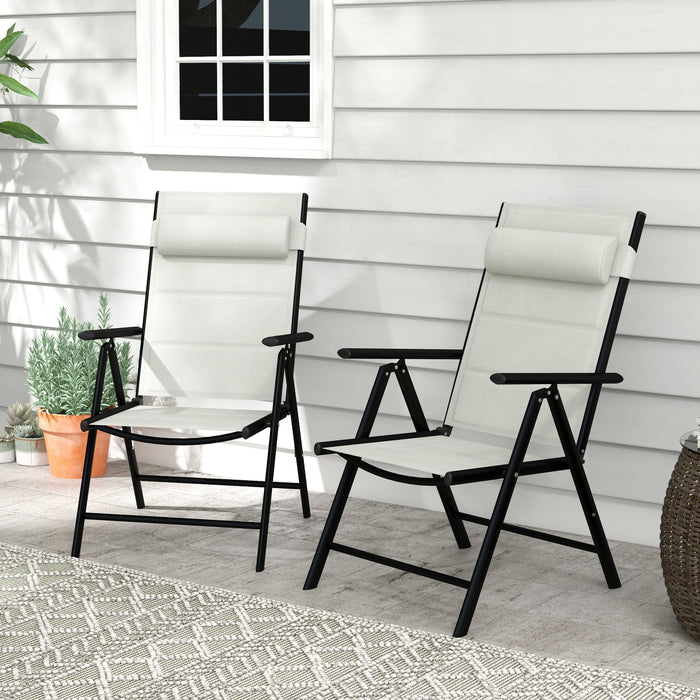 Adjustable Back & Padded Seat Patio Folding Chairs (Set of 2) - Breathable Mesh Fabric with Headrest for Outdoor Dining - Comfortable Garden Seating Solution for Relaxation