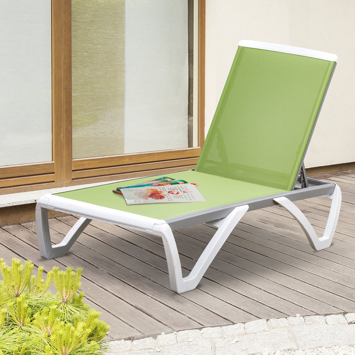 Adjustable Back Portable Chaise Lounge - Durable Texteline Outdoor Sun Lounger in Green - Ideal for Patio Relaxation and Comfort