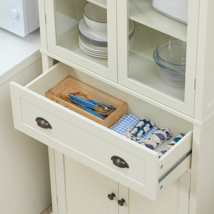 Freestanding 5-Tier Storage Cabinet with Drawer - Adjustable Shelves Kitchen Cupboard, Cream White - Ideal for Living Room and Dining Room Organization