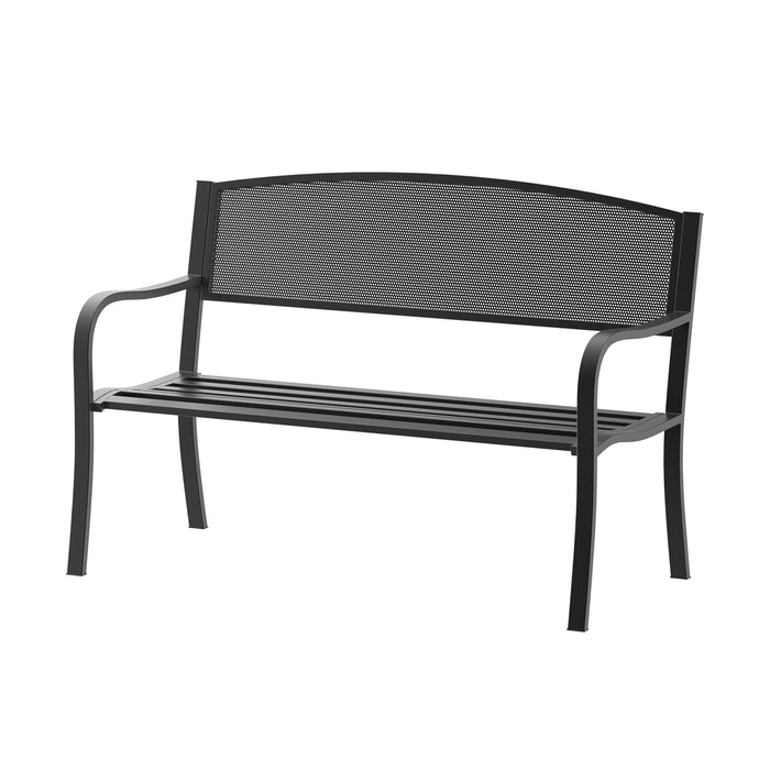 Outdoor Patio Love Seat - 2-Seater Metal Garden Bench with Mesh Net Backrest - Perfect for Park, Garden, and Porch Relaxation