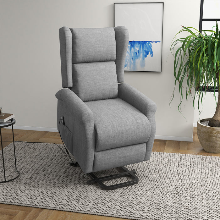 Fabric Electric Power Lift Recliner Chair with Remote - Comfortable Motorized Lounge Chair for Elders, Grey - Ideal for Assistance in Living Room Spaces