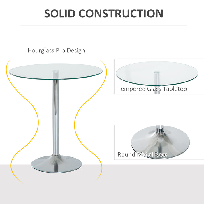 Modern Round Glass Dining Table - Tempered Glass Top with Steel Base for Durability - Space-Efficient Bar Table for Compact Dining Areas