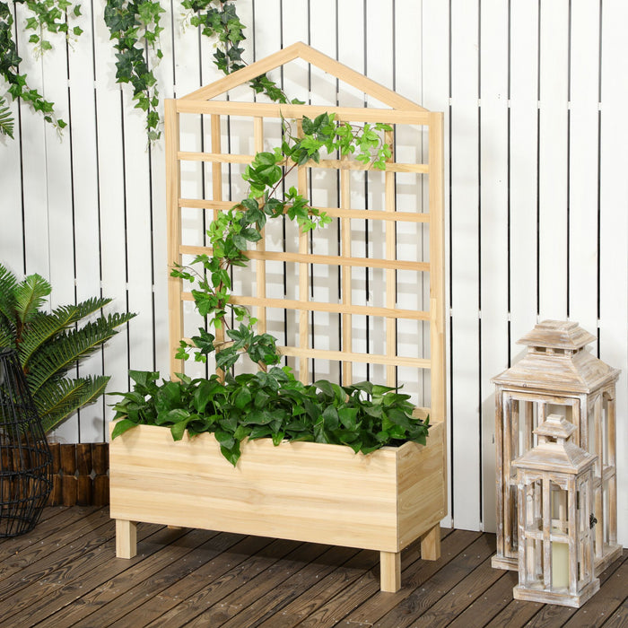 Distressed Wooden Planter with Trellis - Vine Climbing Supportive Raised Bed, 90x43x150cm, Natural Finish - Ideal for Gardeners and Outdoor Plant Enthusiasts