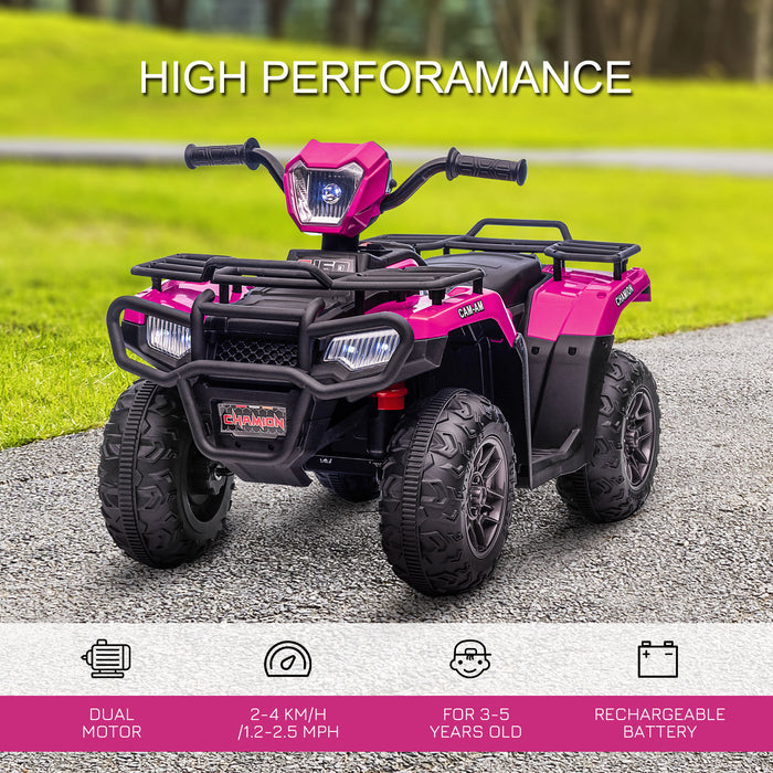 Kids Quad Bike ATVB12 - 12V Ride-On ATV with Music, Forward/Reverse Functions, LED Headlights - Perfect Outdoor Fun for Children Ages 3-5, Pink