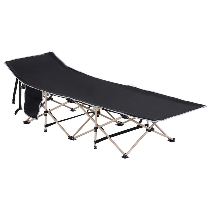 Portable Heavy Duty Camping Cot - Single Person Foldable Sleeping Camp Bed with Travel-Friendly Design - Ideal for Outdoor Adventures, Fishing & Guest Use with Side Storage Pocket