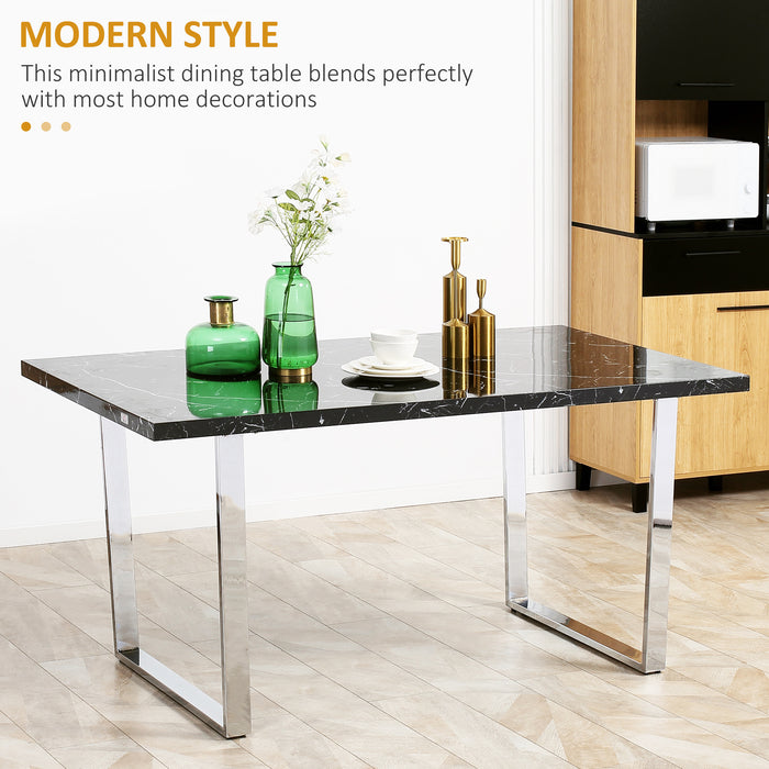 Modern Rectangular Dining Table - Marble Effect Top with Sturdy Steel Legs, Seats 6-8, 155 cm - Elegant Furniture for Contemporary Home Dining Spaces