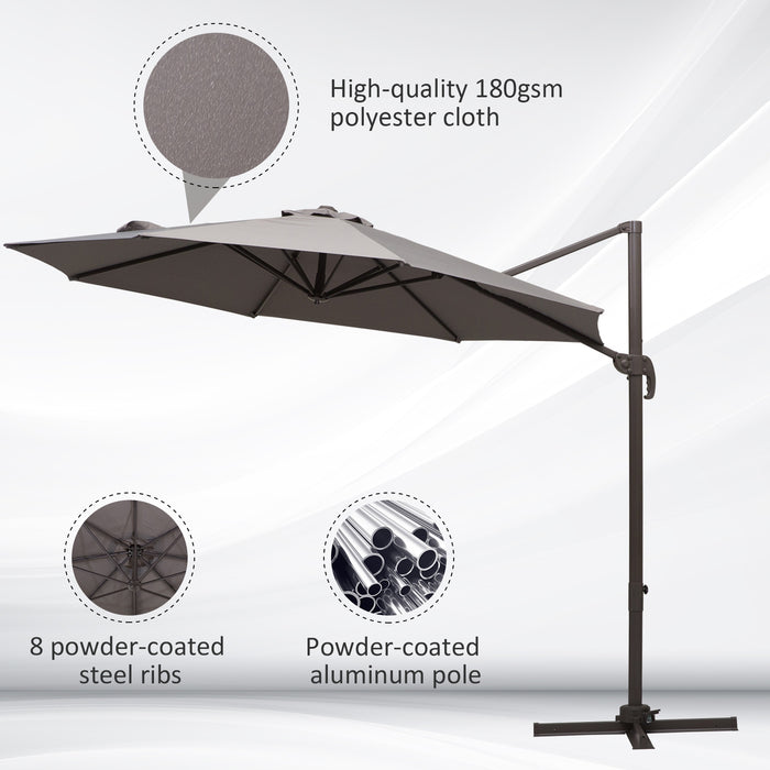 3M Roma Umbrella - Sun Shade Cantilever, Hanging Parasol with Cross Base, Hand Crank, Aluminum Frame, 360° Rotation - Ideal for Outdoor Relaxation and UV Protection