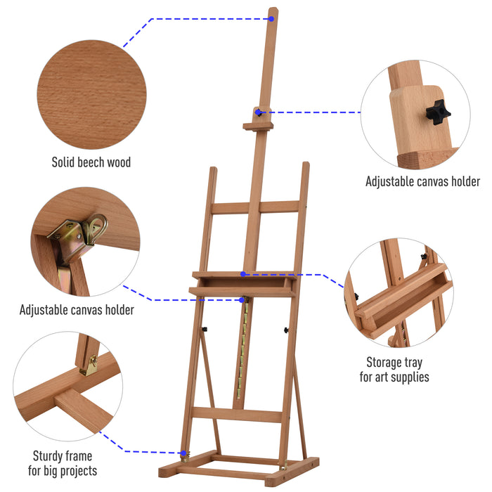 H-Frame Wooden Easel - Adjustable Height, Canvas Holder, Pencil Case for Artists - Ideal for Display, Exhibition, Drawing & Painting