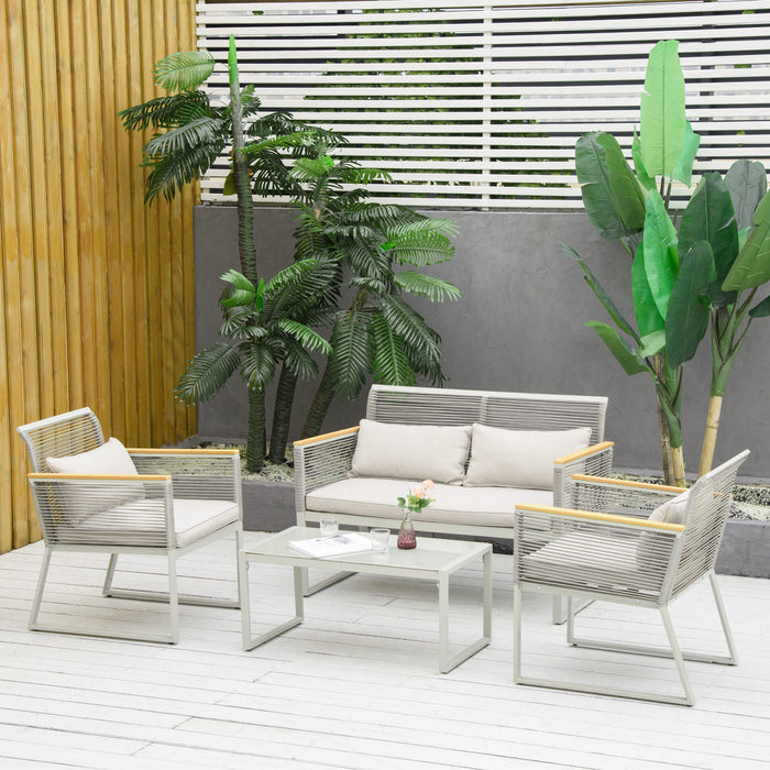 4-Seater Wicker Sofa Set - Outdoor Rattan Patio Ensemble with Cushions & Tempered Glass Table - Ideal for Conservatory & Garden Lounge Comfort