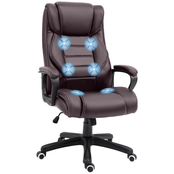 Ergonomic High Back Executive Chair with 6-Point Vibration Massage - Extra Padded Swivel and Tilt Desk Seat in Brown - Ideal for Office Professionals Seeking Comfort and Relaxation