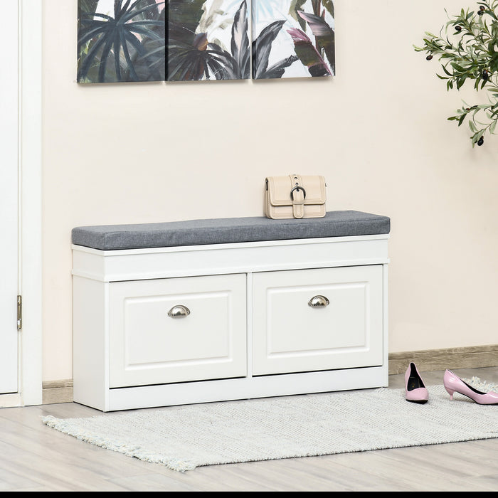 Entryway Shoe Storage Bench with Cushion - 2 Drawers and Adjustable Shelf Organizer for Hallway and Bedroom - Comfortable Seating and Space-Saving Solution